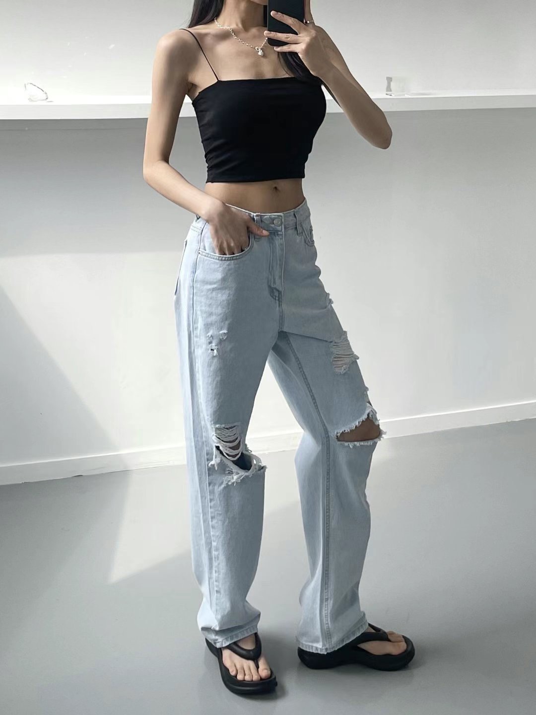 DOUBLEM東大門實拍女士新品熱賣休閑時尚人氣真品25春夏牛仔褲DOUBLEM牛仔褲