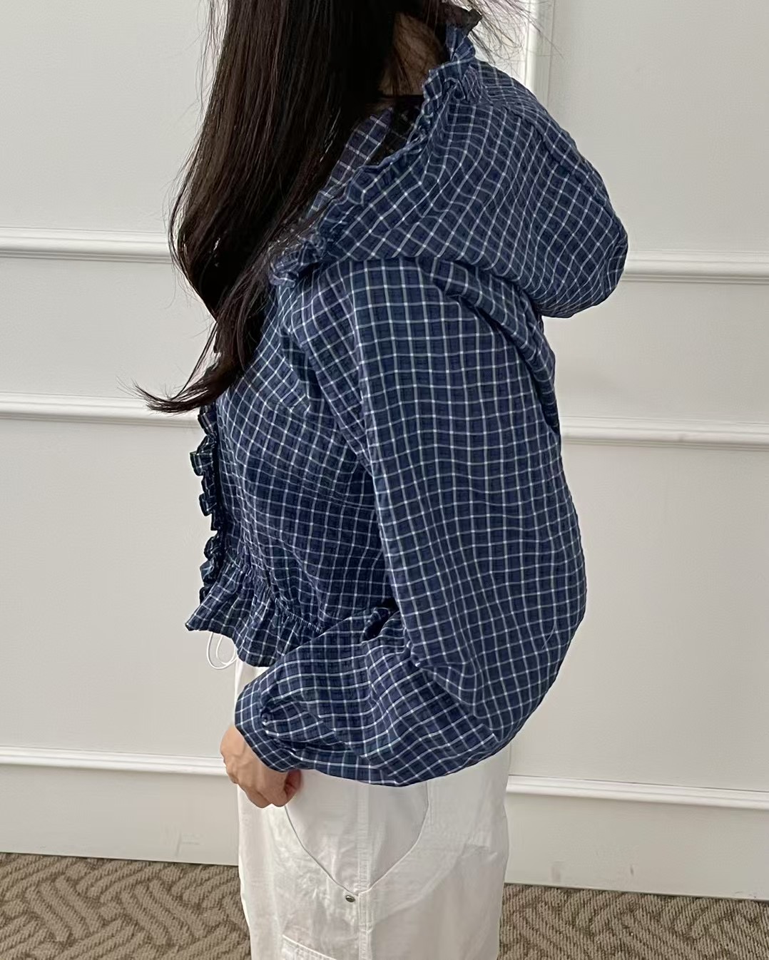 MAGIE東大門代購女裝新款推薦休閑熱賣真品職業夾克格紋連帽magie夾克