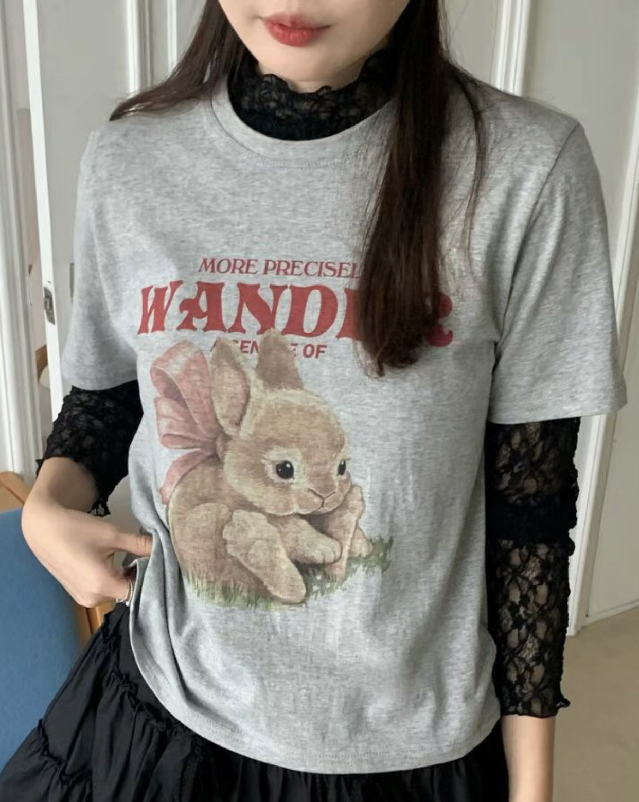 GROOMING韓國代購女裝新品熱賣25春夏職業真品推薦休閑T恤兔子PARTYT恤圖色2
