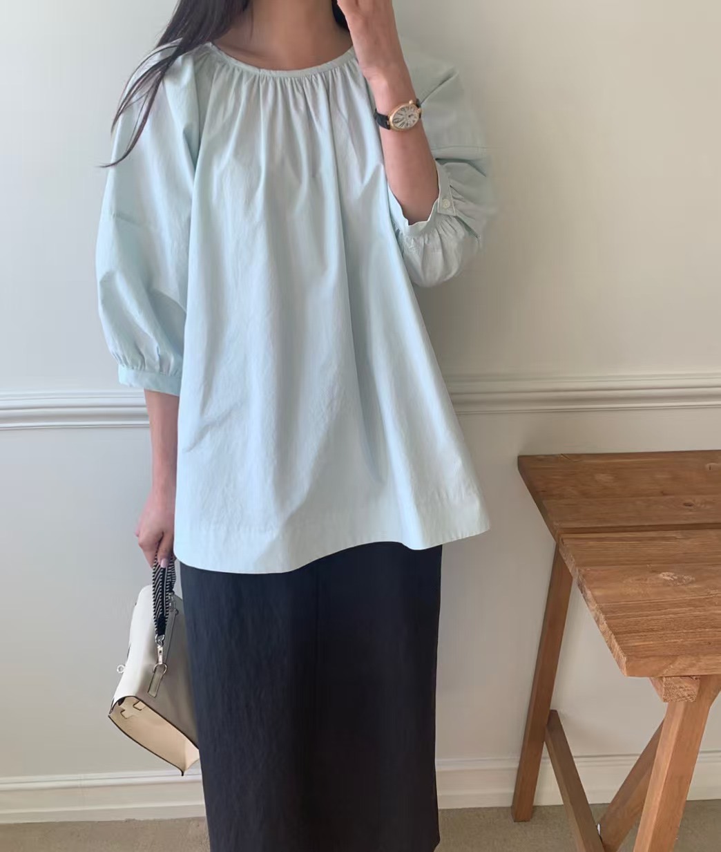 LUCKY ROOM韓國代購女士新款職業25春夏真品襯衫蕾絲衫褶皺LUCKY ROOM襯衫/蕾絲衫