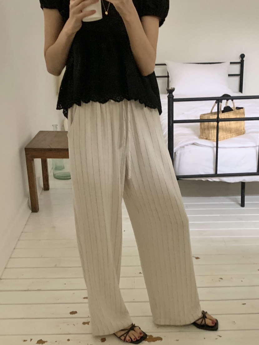 WOOD韓國直郵女士新款25春夏人氣休閑職業時尚真品休閑褲亞麻WOOD休閑褲