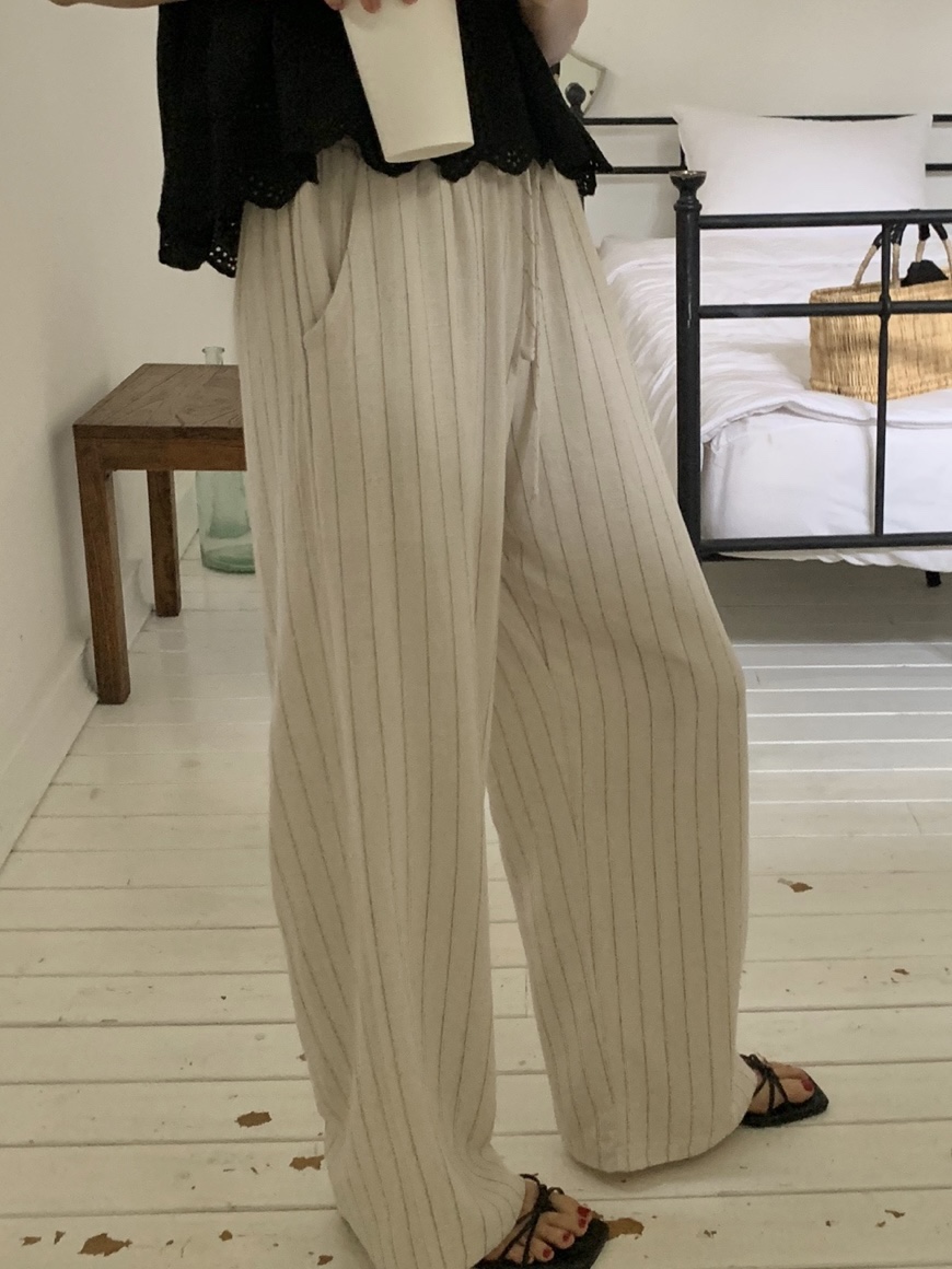 WOOD韓國直郵女士新款25春夏人氣休閑職業時尚真品休閑褲亞麻WOOD休閑褲