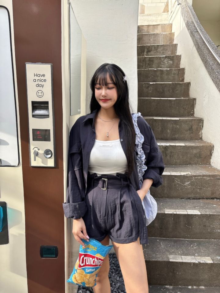 mars東大門實拍女裝新款推薦真品休閑時尚25春夏短褲含腰帶亞麻mars短褲