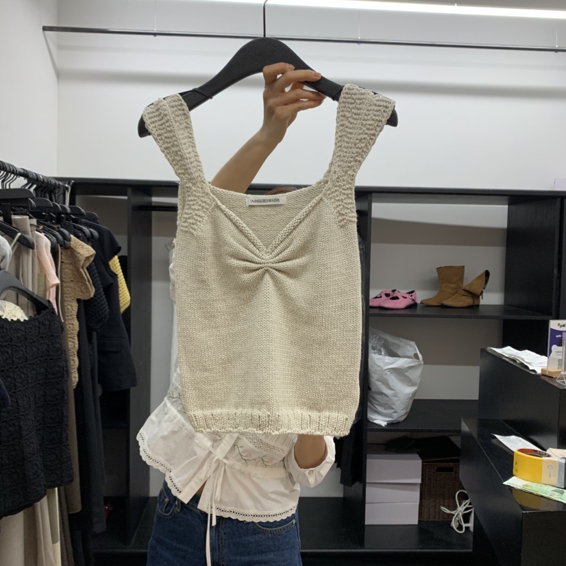 UNANSWERED-MYSTERY韓國直郵女裝新款職業真品吊帶背心褶皺UNANSWERED/MYSTERY吊帶/背心