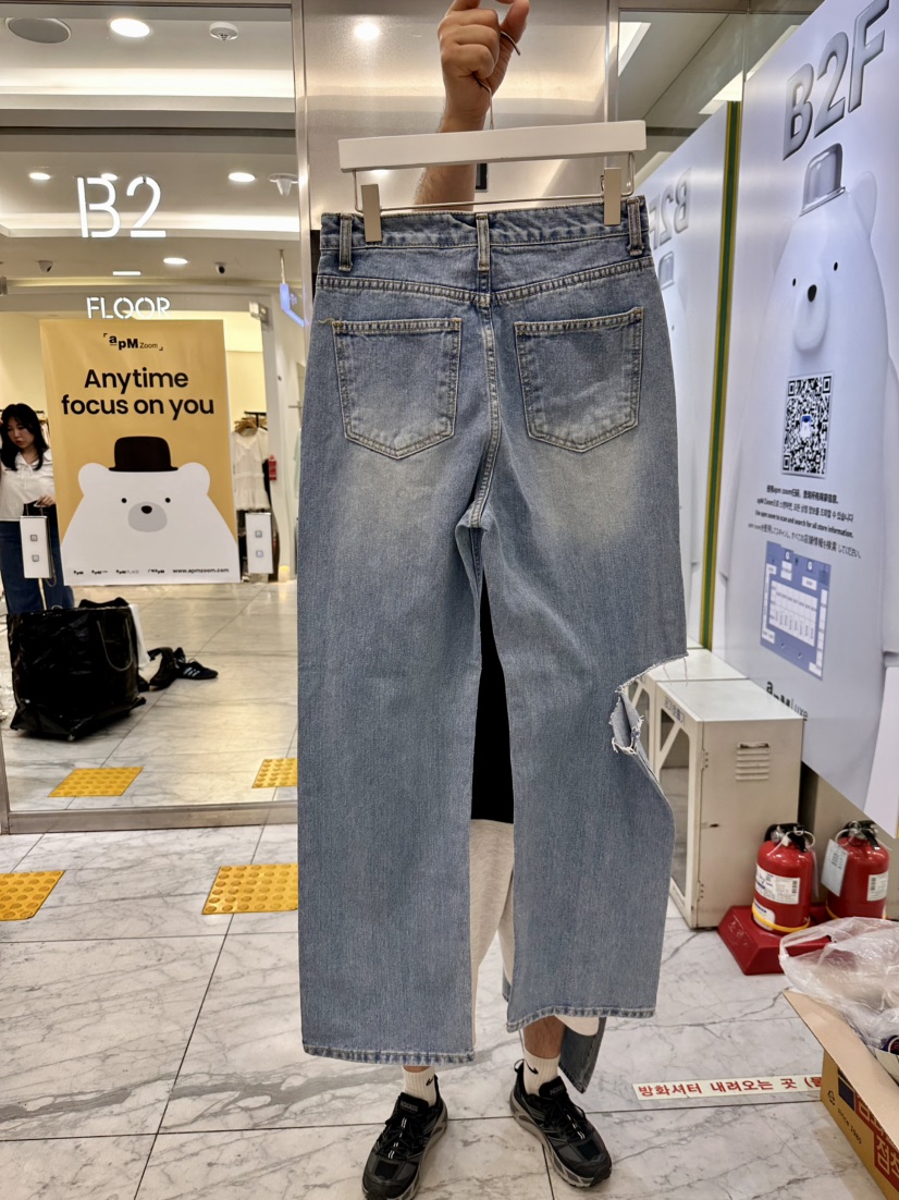 KIFF韓國代購女士新品時尚熱賣推薦25春夏休閑真品牛仔褲破洞KIFF牛仔褲