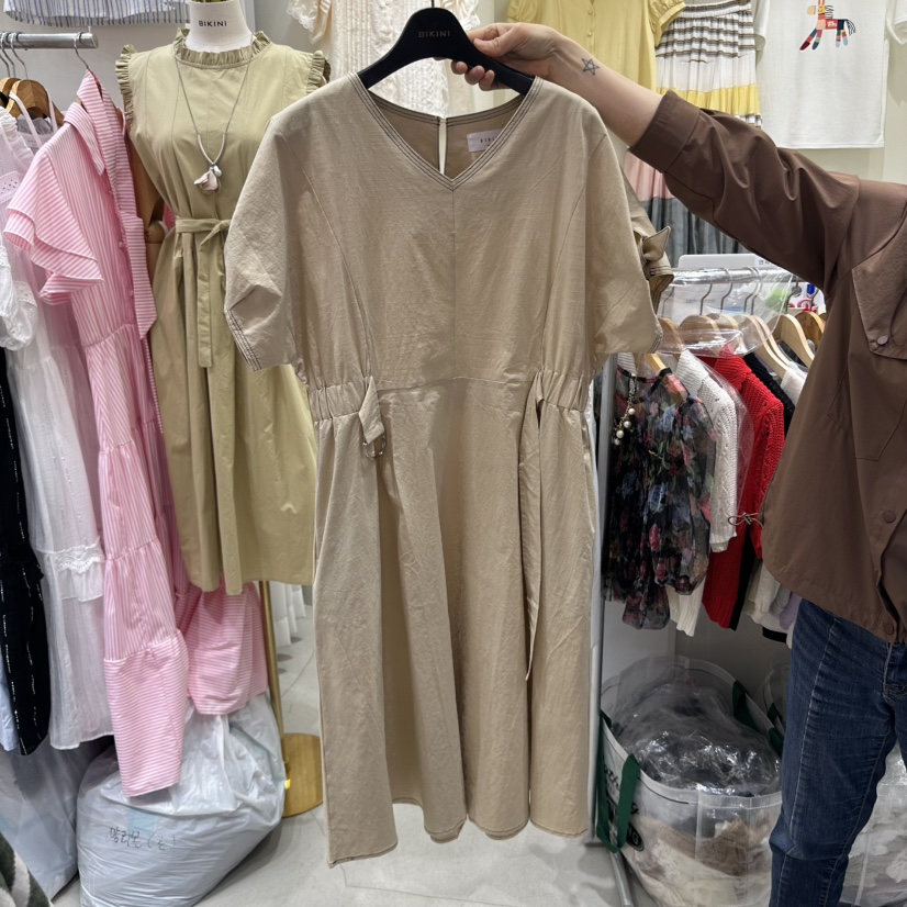 BIKINI韓國直郵女士新品休閑真品推薦時尚熱賣連衣裙亞麻布BIKINI連衣裙