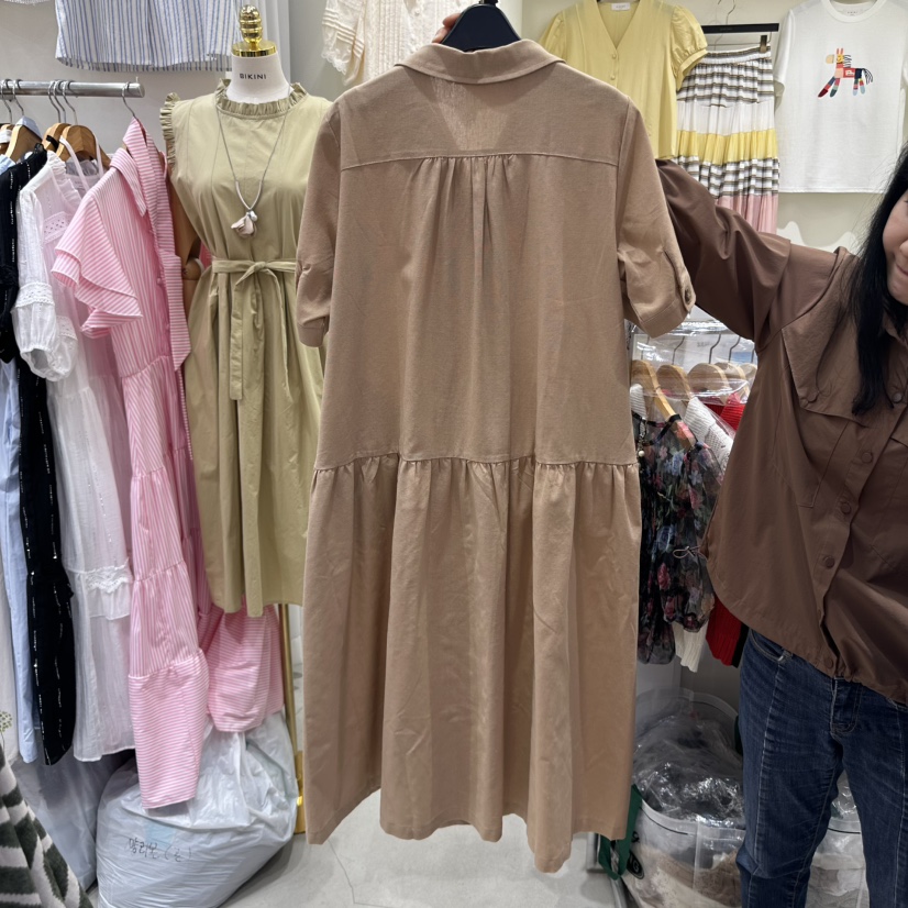 BIKINI東大門實拍女士新款真品人氣連衣裙含腰帶亞麻布紐扣BIKINI連衣裙