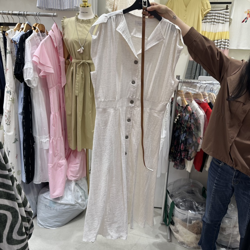 BIKINI東大門代購女裝新款25春夏熱賣職業真品連衣裙含腰帶BIKINI連衣裙圖色1