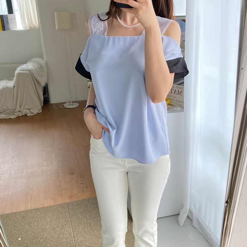 BLUE RIBBON韓國代購女裝新款25春夏真品時尚職業襯衫蕾絲衫BLUE RIBBON襯衫/蕾絲衫