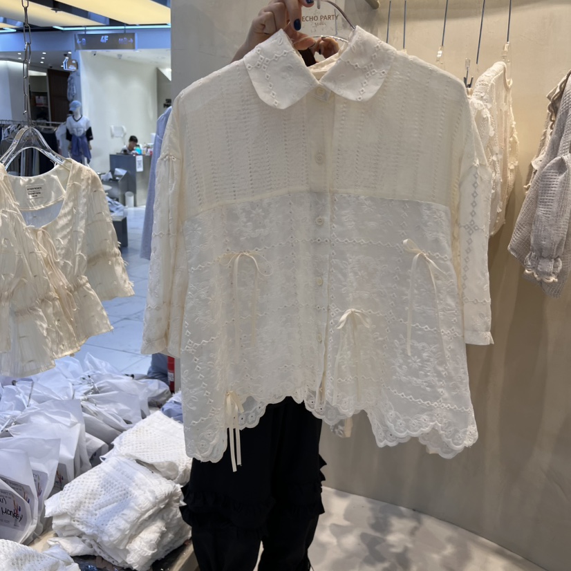 ECHOPARTY韓國代購女士新品人氣真品25春夏時尚熱賣襯衫蕾絲衫ECHOPARTY襯衫/蕾絲衫圖色1