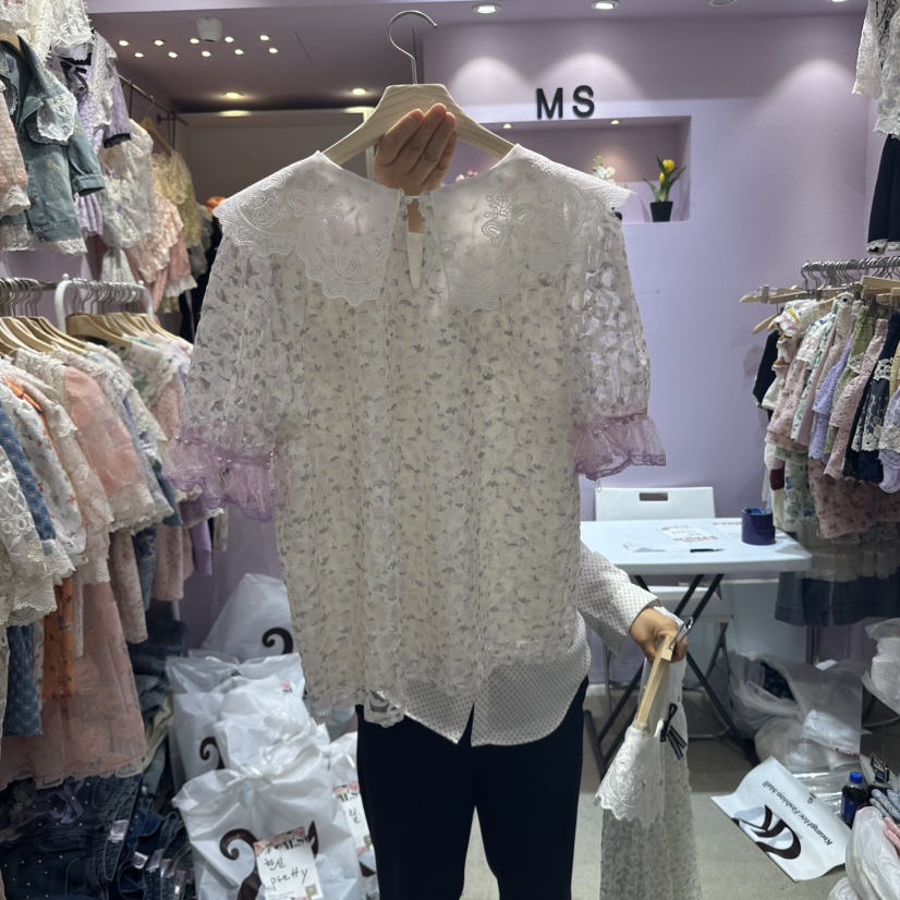 MS韓國代購女裝新品熱賣休閑人氣職業25春夏時尚襯衫蕾絲衫MS襯衫/蕾絲衫