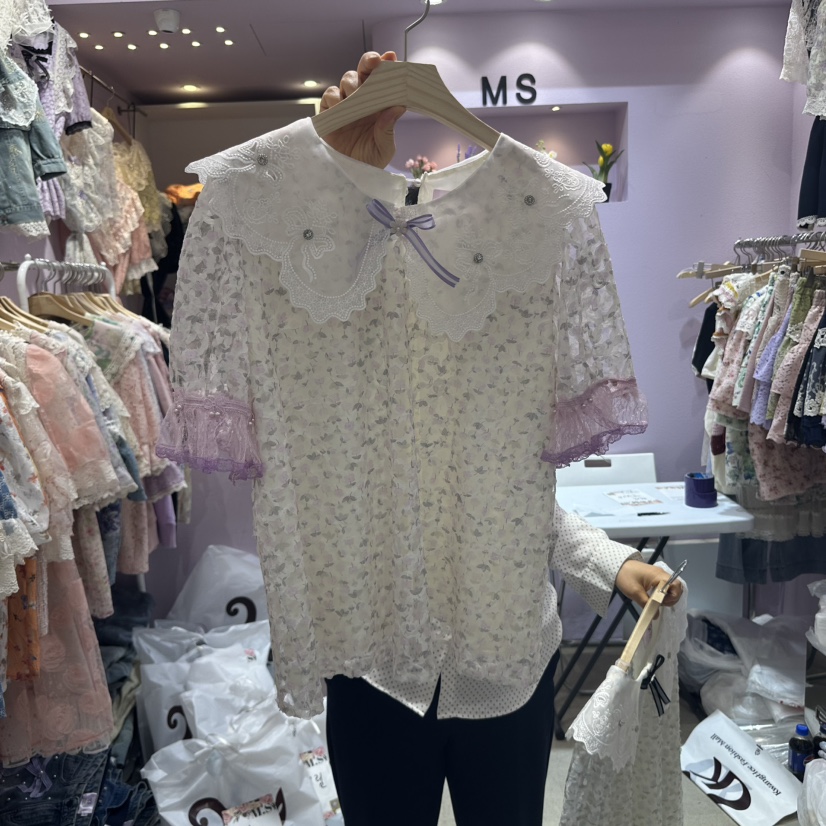 MS韓國代購女裝新品熱賣休閑人氣職業25春夏時尚襯衫蕾絲衫MS襯衫/蕾絲衫圖色1