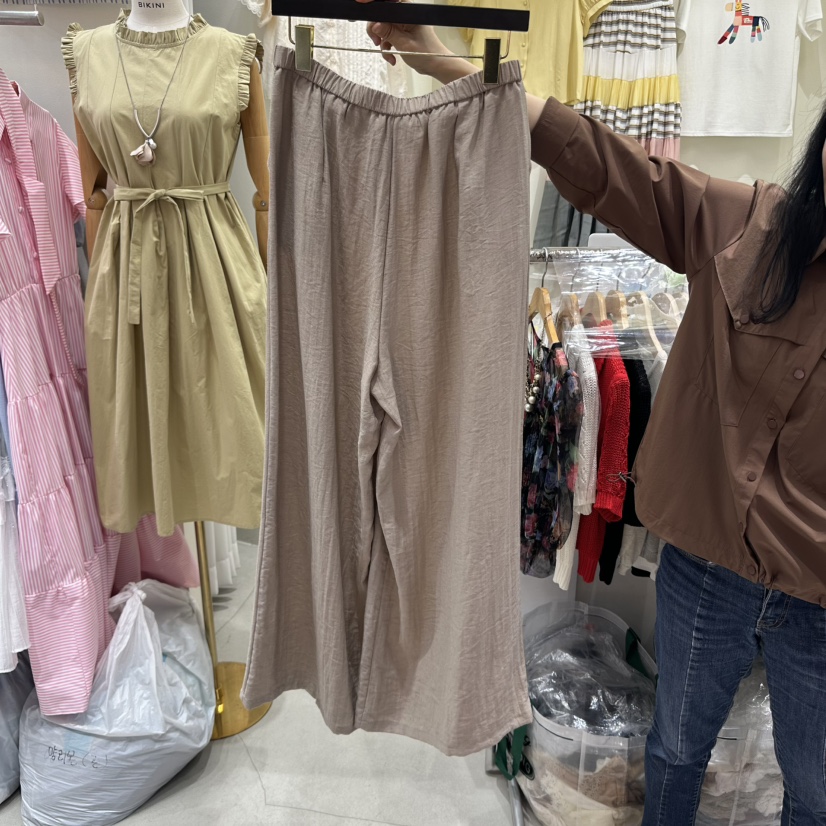 BIKINI東大門代購女裝新款人氣熱賣25春夏休閑休閑褲褶皺亞麻BIKINI休閑褲
