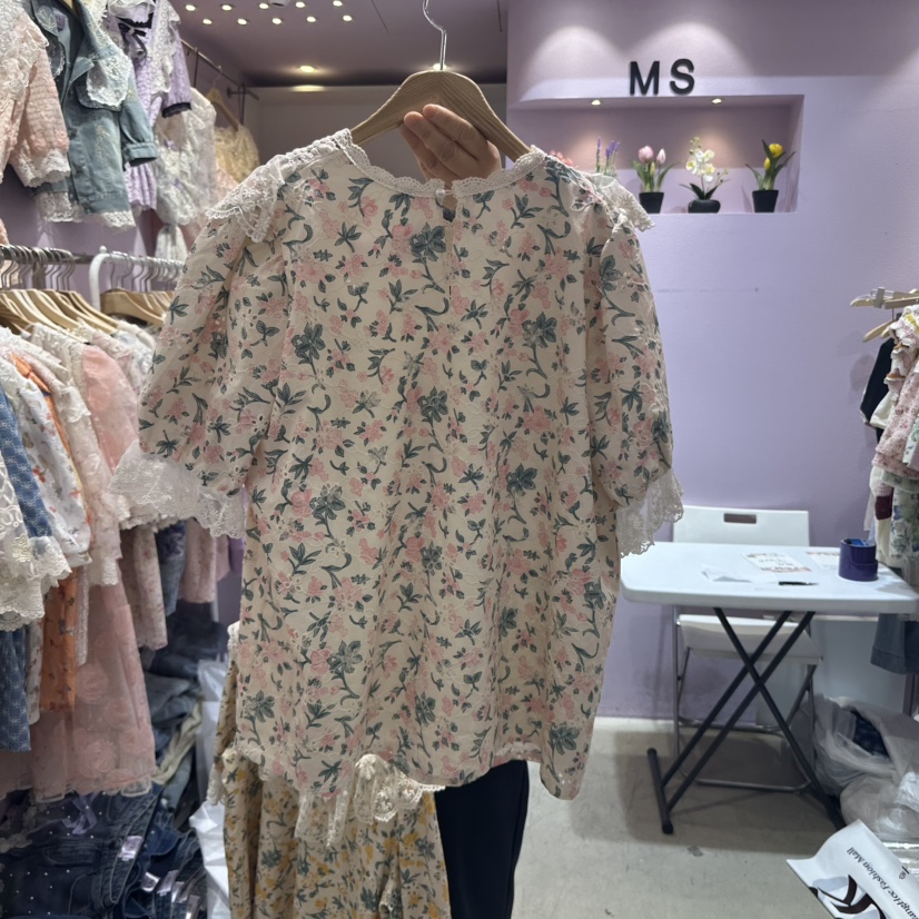 MS韓國直郵女裝新品職業熱賣25春夏真品休閑人氣襯衫蕾絲衫MS襯衫/蕾絲衫