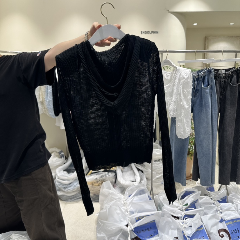 ENDOLPHIN東大門代購女裝新品25春夏時尚人氣針織衫連帽衫刺繡ENDOLPHIN針織衫