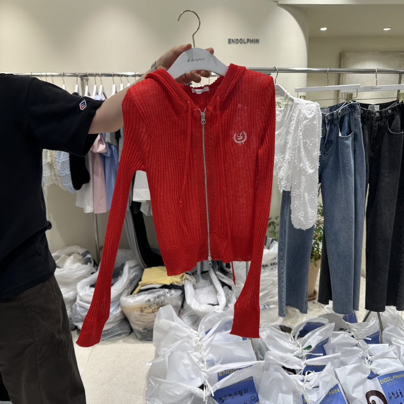 ENDOLPHIN東大門代購女裝新品25春夏時尚人氣針織衫連帽衫刺繡ENDOLPHIN針織衫圖色4