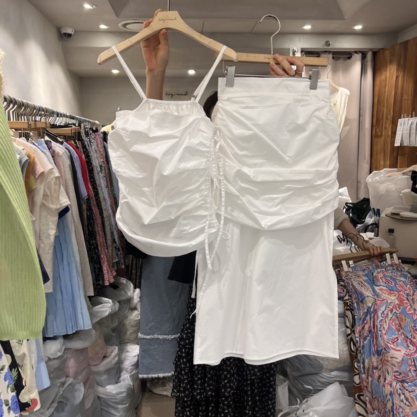 LOGROAD東大門代購女裝新品時尚職業25春夏吊帶背心假兩件褶皺LOG ROAD吊帶/背心