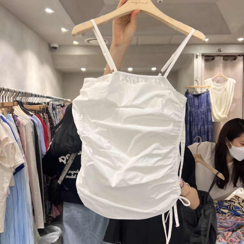 LOGROAD東大門代購女裝新品時尚職業25春夏吊帶背心假兩件褶皺LOG ROAD吊帶/背心圖色2