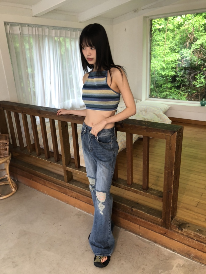 FLASH東大門實拍女裝新款推薦休閑人氣職業熱賣牛仔褲破洞喇叭FLASH牛仔褲