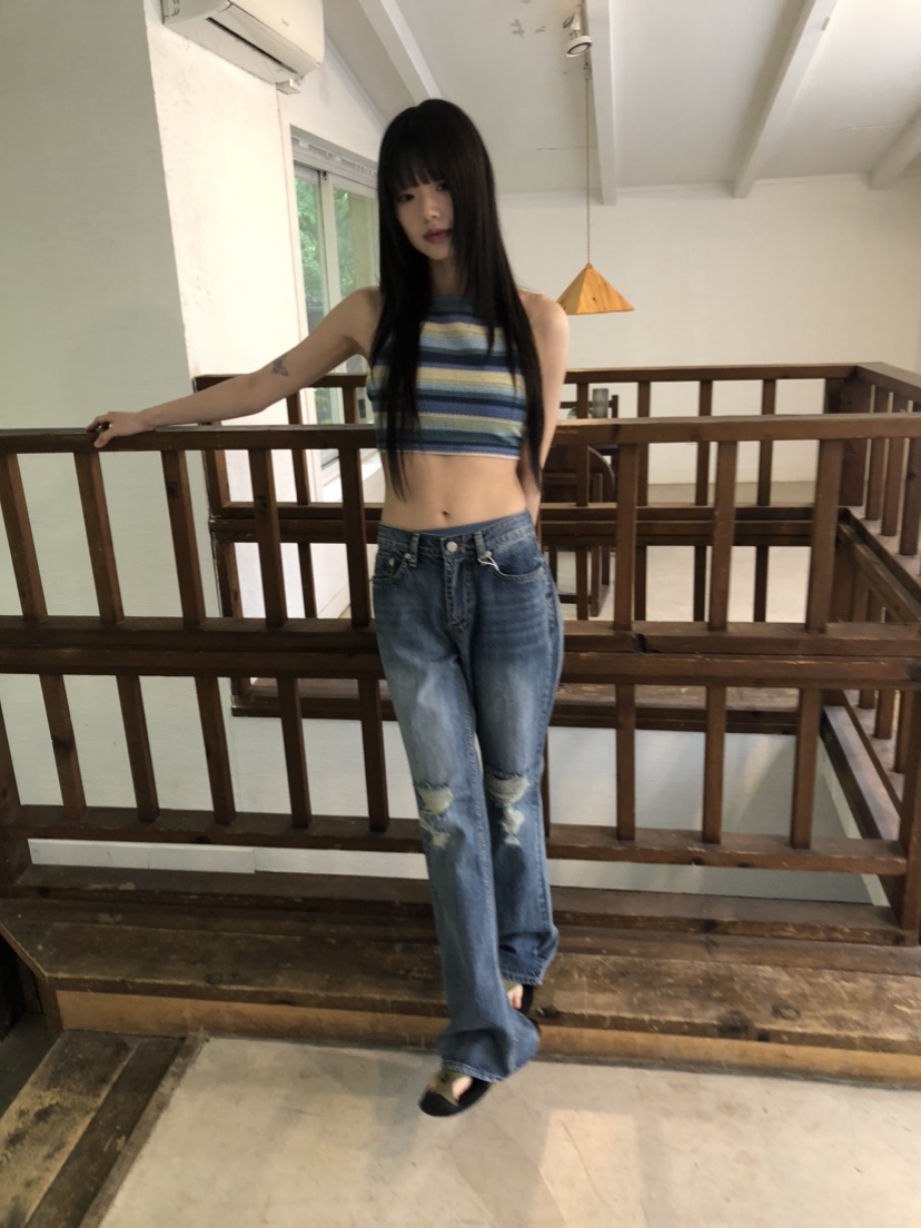 FLASH東大門實拍女裝新款推薦休閑人氣職業熱賣牛仔褲破洞喇叭FLASH牛仔褲