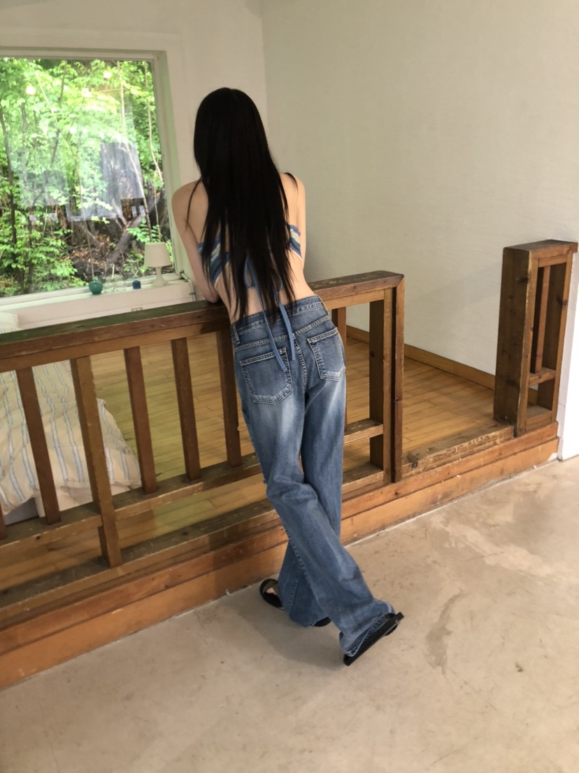 FLASH東大門實拍女裝新款推薦休閑人氣職業熱賣牛仔褲破洞喇叭FLASH牛仔褲