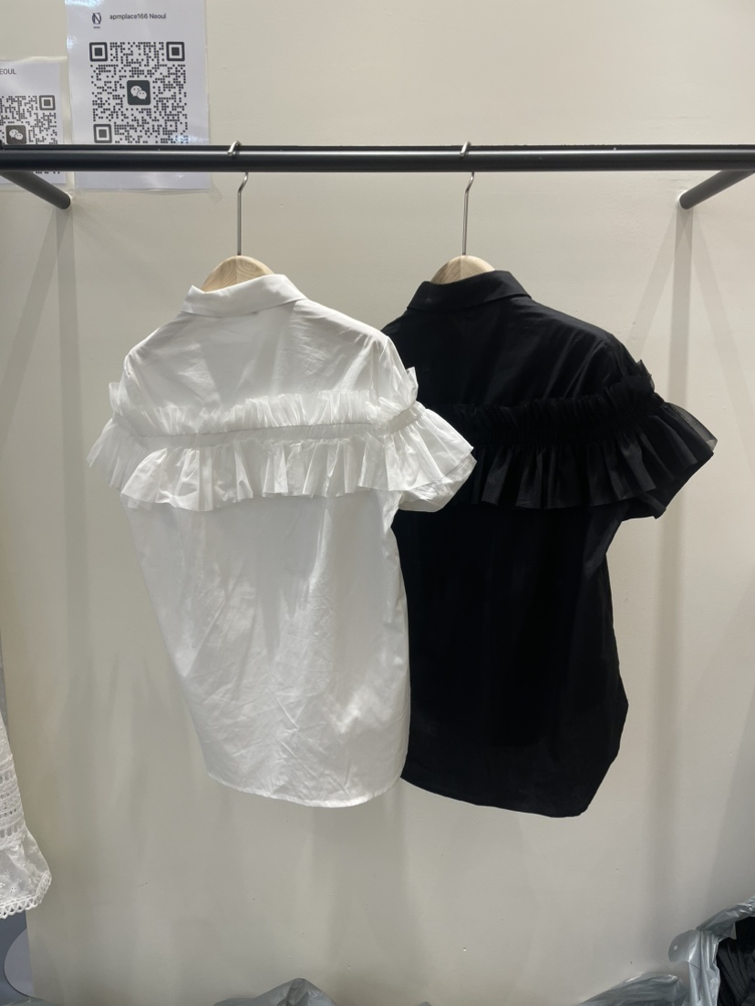 NEOUL韓國直郵女士新款人氣25春夏推薦真品熱賣時尚襯衫蕾絲衫NEOUL/ahin雙領標簽襯衫/蕾絲衫