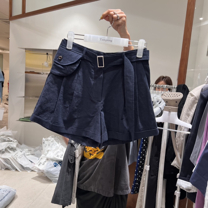 TEMPTING東大門實拍女裝新款推薦真品休閑25春夏短褲含腰帶亞麻TEMPTING短褲圖色2