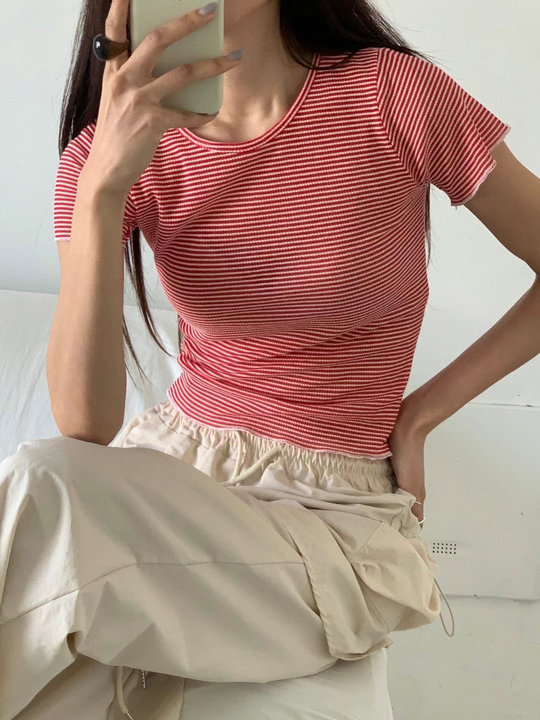 IGOTC-아가씨-T東大門代購女裝新款真品熱賣推薦職業T恤條紋IGOTC-아가씨-TT恤