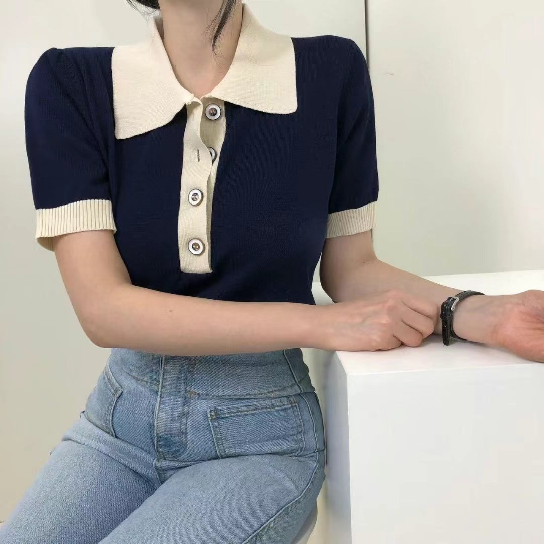 IGOTC-아가씨-T韓國直郵女士新款職業時尚熱賣針織衫紐扣IGOTC-아가씨-T針織衫圖色1