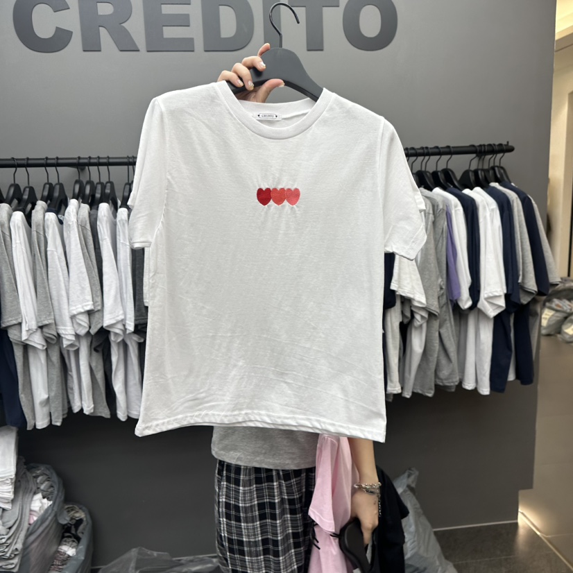 CREDITO直郵韓國代購㊣女裝新款25春夏熱賣休閑人氣T恤刺繡CREDITOT恤圖色2