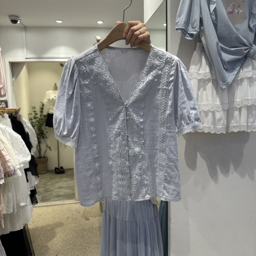 空東大門代購女士新品人氣休閑真品時尚25春夏襯衫蕾絲衫蕾絲BELITA襯衫/蕾絲衫圖色1