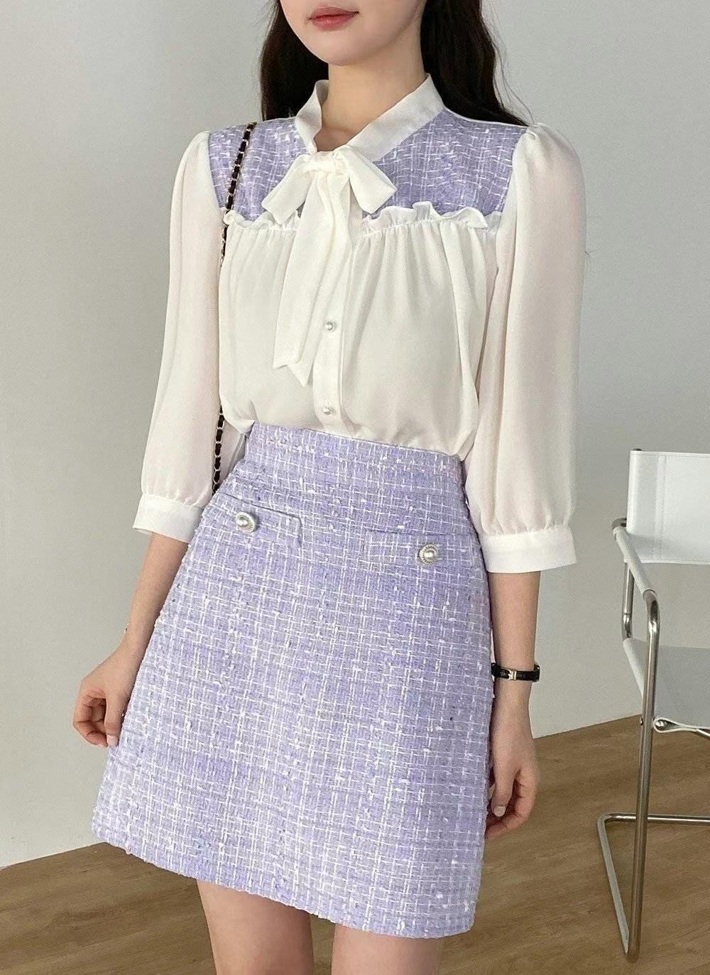 OLIVIA韓國㊣直郵東大門代購女裝新款時尚休閑襯衫蕾絲衫花呢OLIVIA襯衫/蕾絲衫