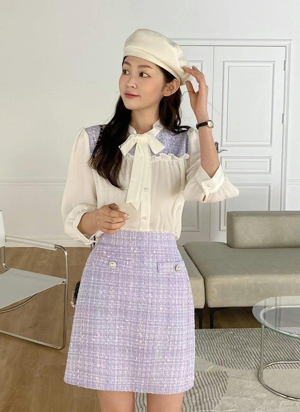 OLIVIA韓國㊣直郵東大門代購女裝新款時尚休閑襯衫蕾絲衫花呢OLIVIA襯衫/蕾絲衫