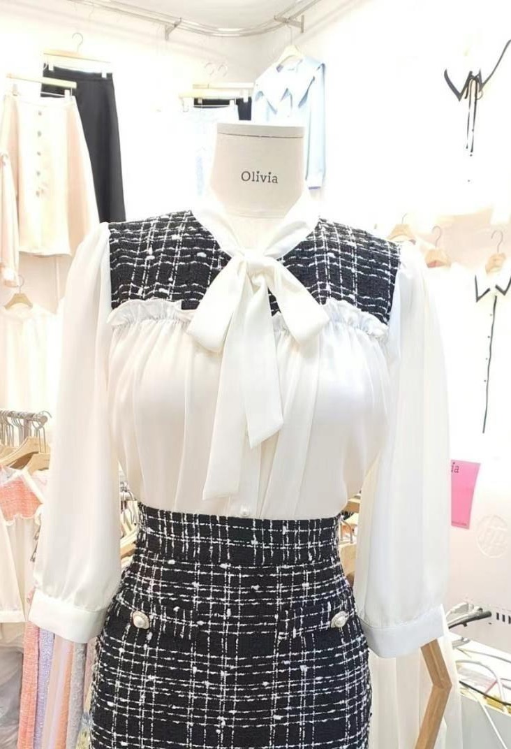 OLIVIA韓國㊣直郵東大門代購女裝新款時尚休閑襯衫蕾絲衫花呢OLIVIA襯衫/蕾絲衫圖色3