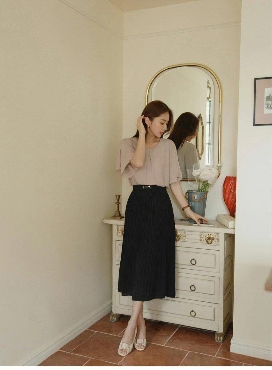 OLIVIA韓國直郵㊣東大門實拍女裝新款推薦熱賣25春夏長裙百褶OLIVIA長裙