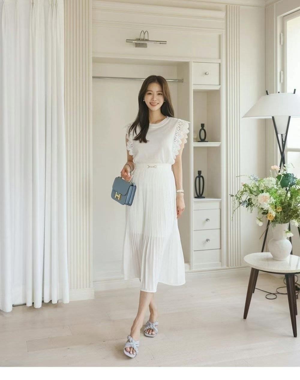 OLIVIA韓國直郵㊣東大門實拍女裝新款推薦熱賣25春夏長裙百褶OLIVIA長裙