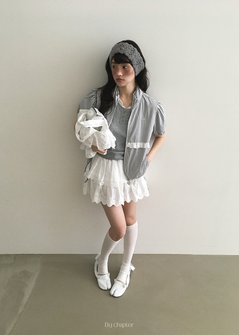 BY CHAPTER韓國直郵㊣女裝新品休閑25春夏人氣T恤蕾絲褶皺ChapterT恤