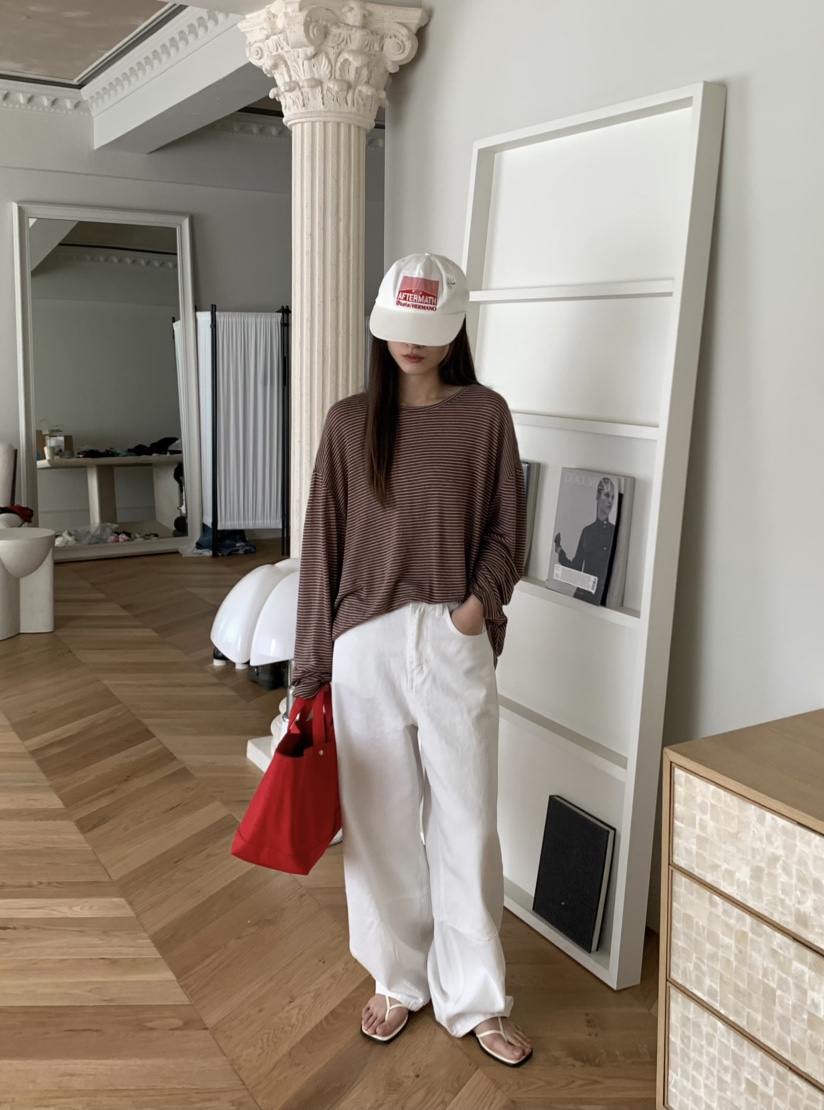 PEBBLE韓國直郵㊣女裝新品熱賣推薦時尚25春夏人氣長袖T恤亞麻PEBBLE/LAYER長袖T恤