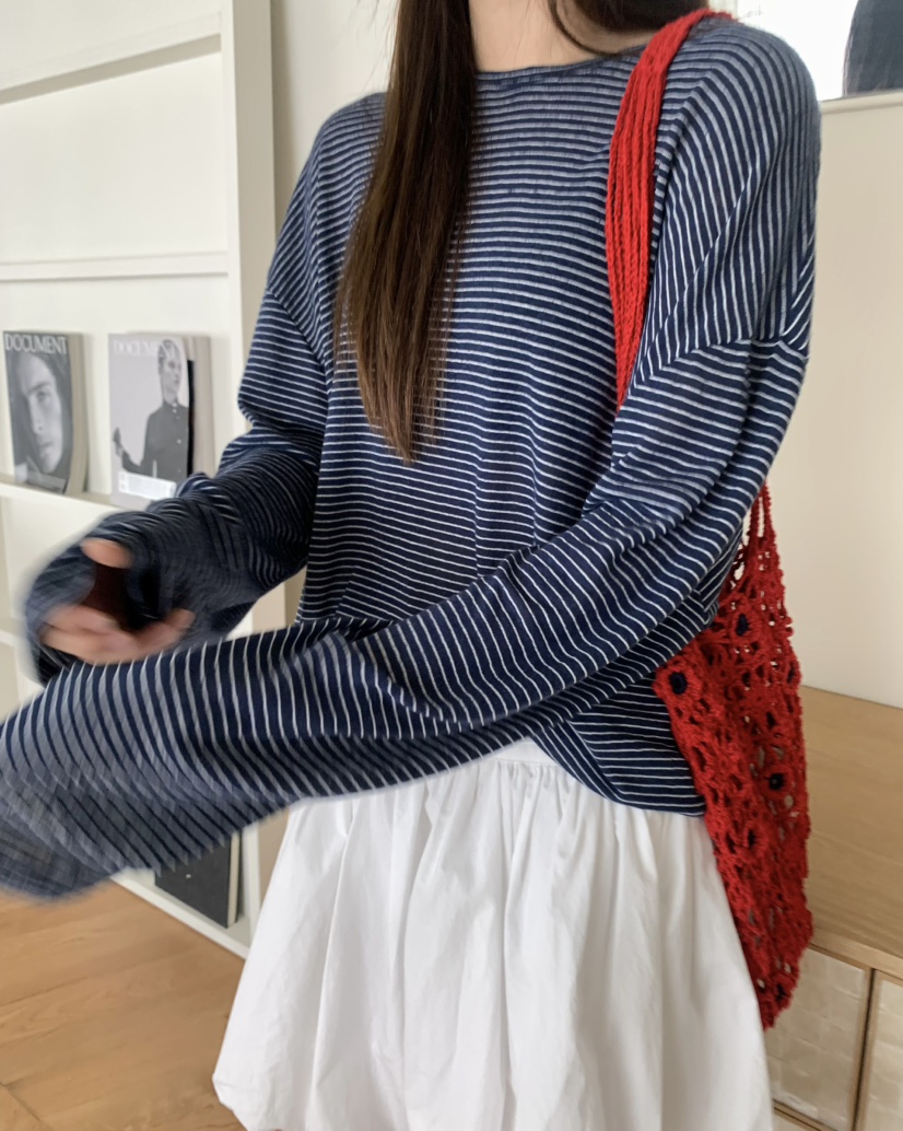 PEBBLE韓國直郵㊣女裝新品熱賣推薦時尚25春夏人氣長袖T恤亞麻PEBBLE/LAYER長袖T恤