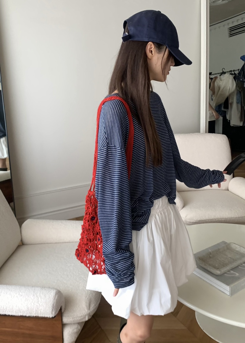 PEBBLE韓國直郵㊣女裝新品熱賣推薦時尚25春夏人氣長袖T恤亞麻PEBBLE/LAYER長袖T恤