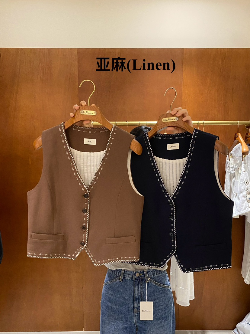 HEBON韓國直郵㊣東大門實拍女裝新款熱賣時尚25春夏馬甲刺繡HEBON馬甲