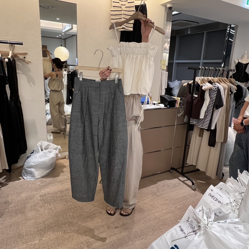 W AND J韓國直郵㊣女裝新品休閑人氣熱賣推薦休閑褲口袋亞麻W AND J休閑褲