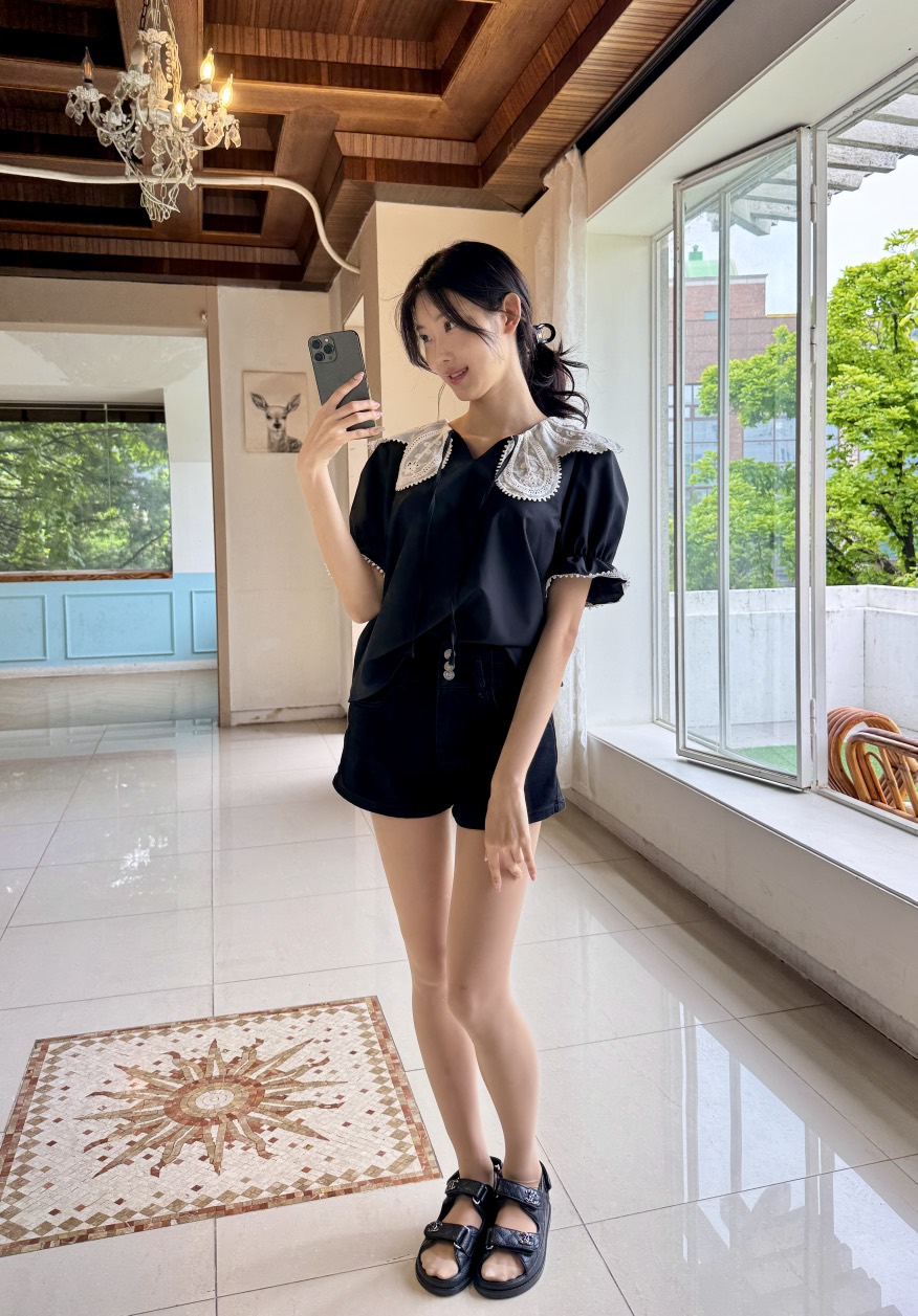 AVEC-OT韓國㊣直郵東大門代購女裝新品休閑人氣襯衫蕾絲衫EIGHTGLOW襯衫/蕾絲衫