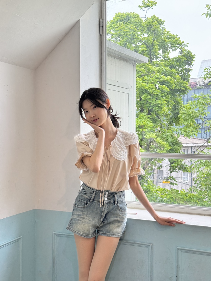 AVEC-OT韓國㊣直郵東大門代購女裝新品休閑人氣襯衫蕾絲衫EIGHTGLOW襯衫/蕾絲衫