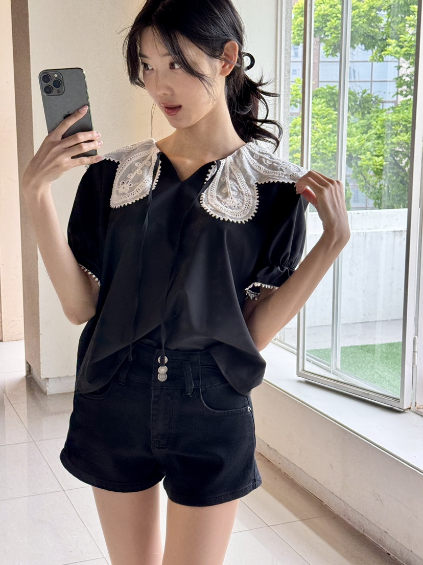AVEC-OT韓國㊣直郵東大門代購女裝新品休閑人氣襯衫蕾絲衫EIGHTGLOW襯衫/蕾絲衫圖色3
