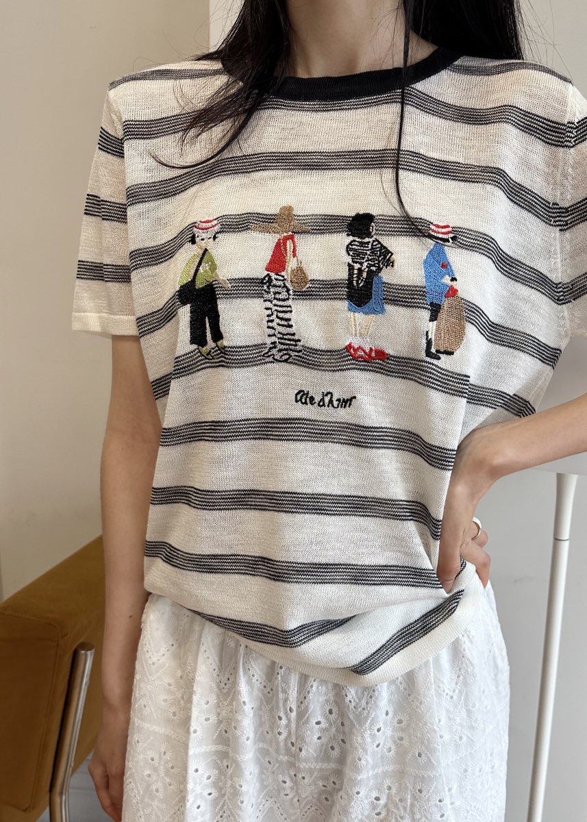 CLASSY-O韓國直郵㊣東大門實拍女裝新款25春夏針織衫刺繡亞麻CLASSY-O針織衫