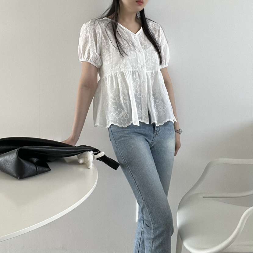ALLVIBE韓國直郵㊣女裝新品25春夏人氣時尚熱賣休閑襯衫蕾絲衫ALLVIBE襯衫/蕾絲衫