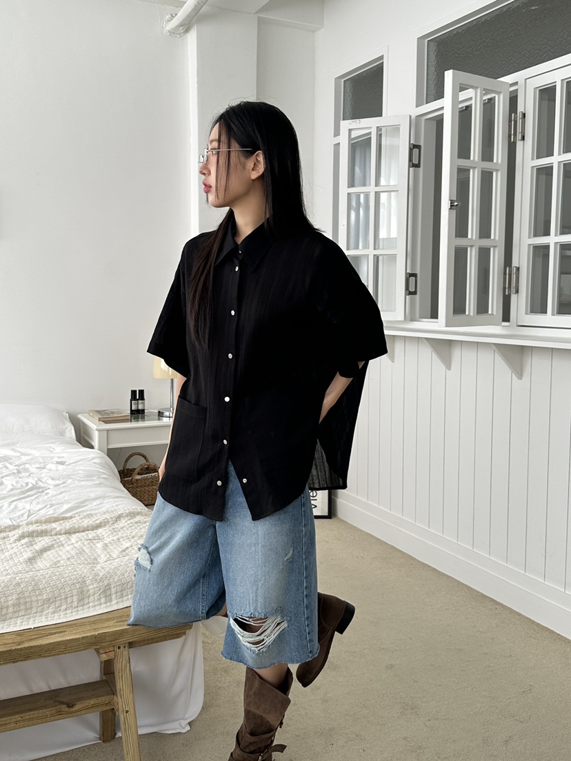 I MFACT韓國㊣直郵東大門代購女裝新款時尚襯衫蕾絲衫褶皺I MFACT襯衫/蕾絲衫