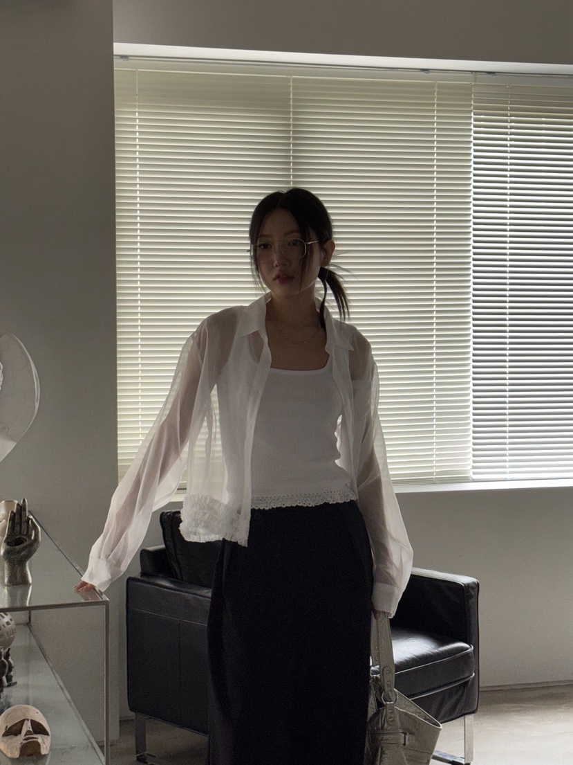 SUNDER MARKET韓國㊣直郵東大門代購女裝新品推薦襯衫蕾絲衫透明SUNDER MARKET襯衫/蕾絲衫