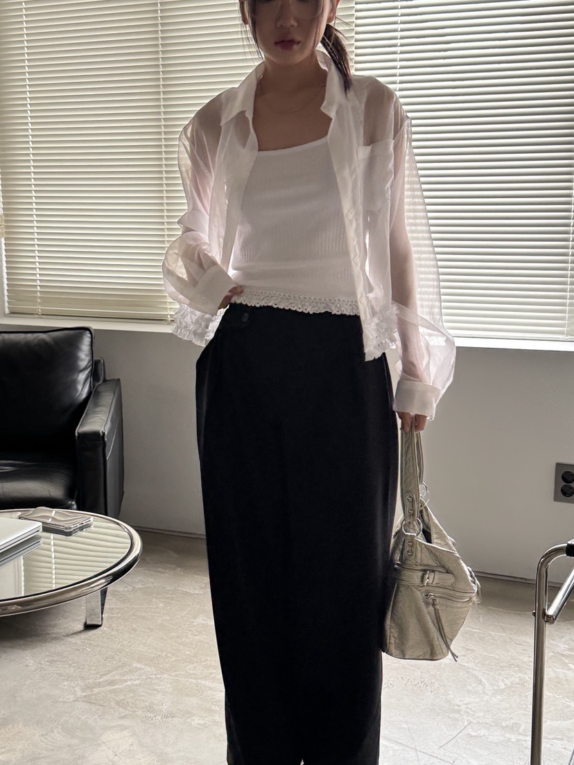 SUNDER MARKET韓國㊣直郵東大門代購女裝新品推薦襯衫蕾絲衫透明SUNDER MARKET襯衫/蕾絲衫